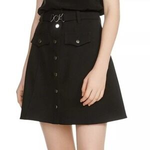 MAJE Jibrali Button-Front Mini Skirt In Black Women Size 2 Belted Casual Summer